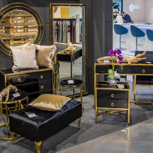 EUH - LW 6073 arany-fekete tükrös komód